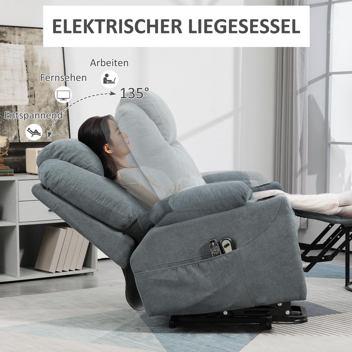 FERNSEHSESSEL mit Aufstehhilfe, Dunkelgrau - Dunkelgrau/Schwarz, Textil/Metall (90/107/101cm) - HOMCOM
