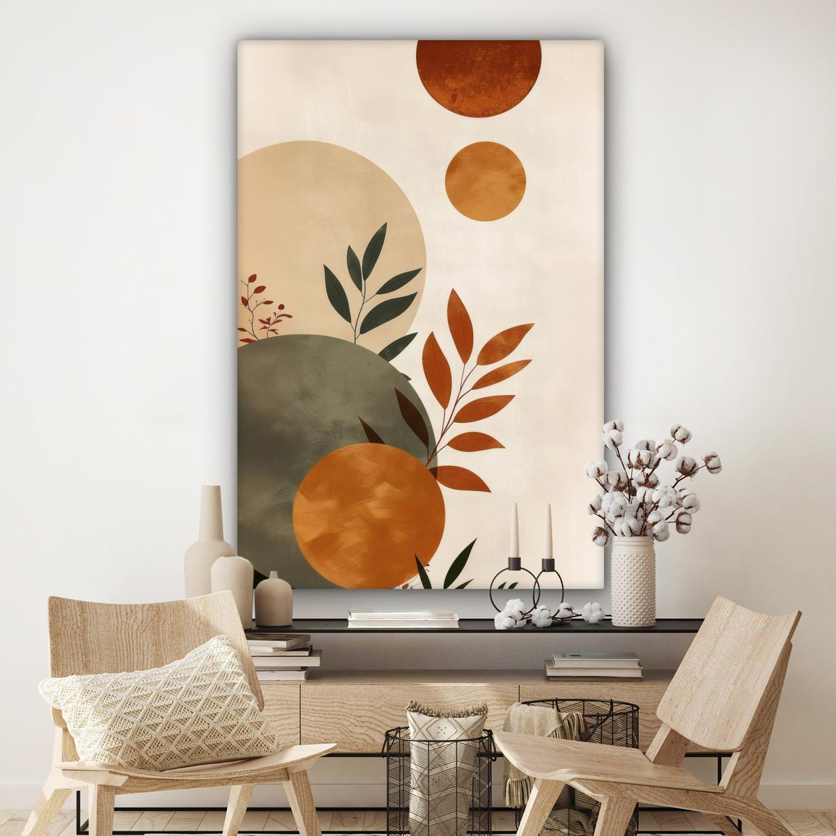 LEINWANDBILD Formen - Rund - Blätter - Beige Deko Groß 90x140 cm - Rostfarben, Textil (90/140cm) - MuchoWow
