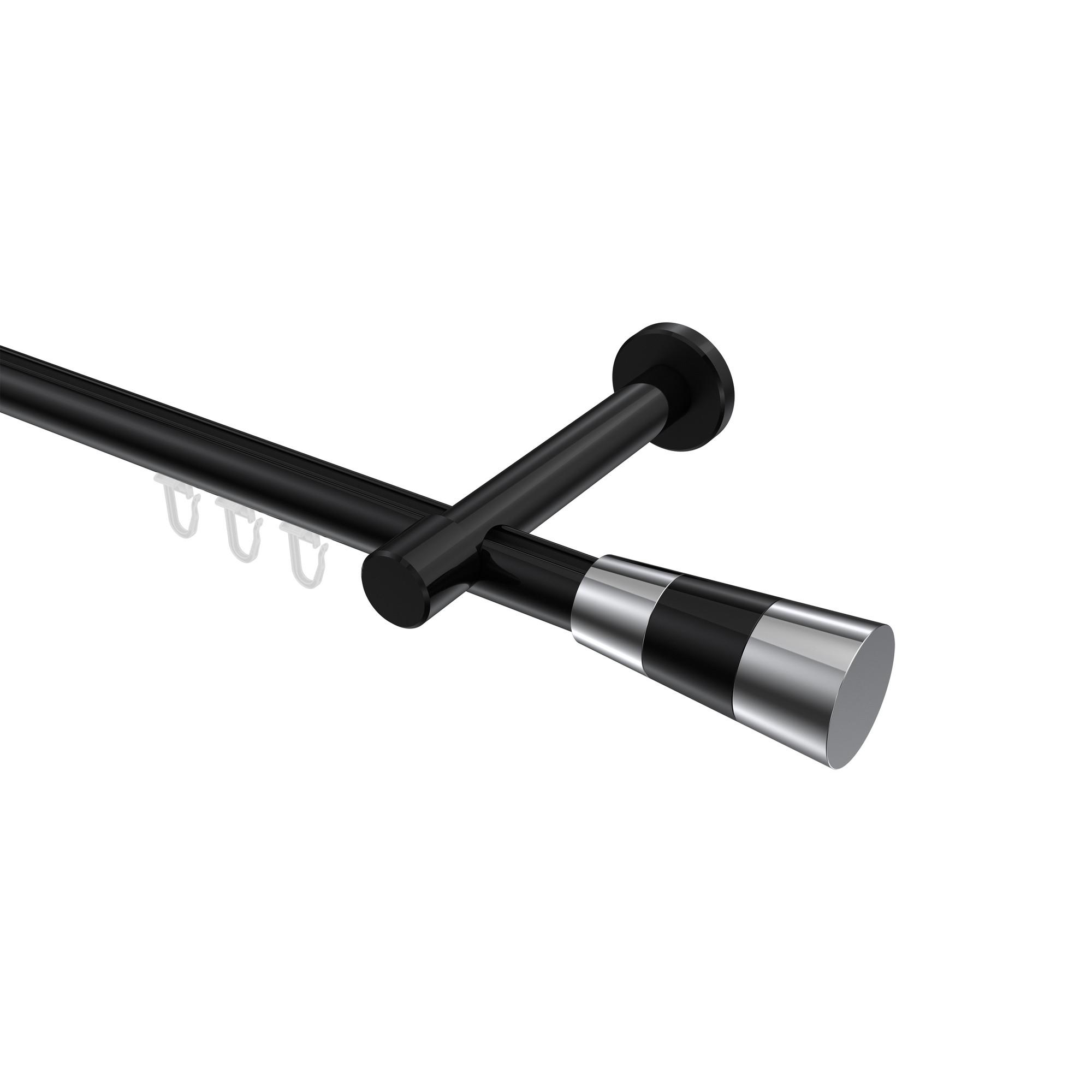 GARDINENSTANGE INNENLAUF Prestige Tanara 420 cm (geteilt in 3 x 140 cm), 1-läufig, 20 mm Ø Schwarz - Chromfarben/Schwarz, Metall (420cm) - INTERDECO