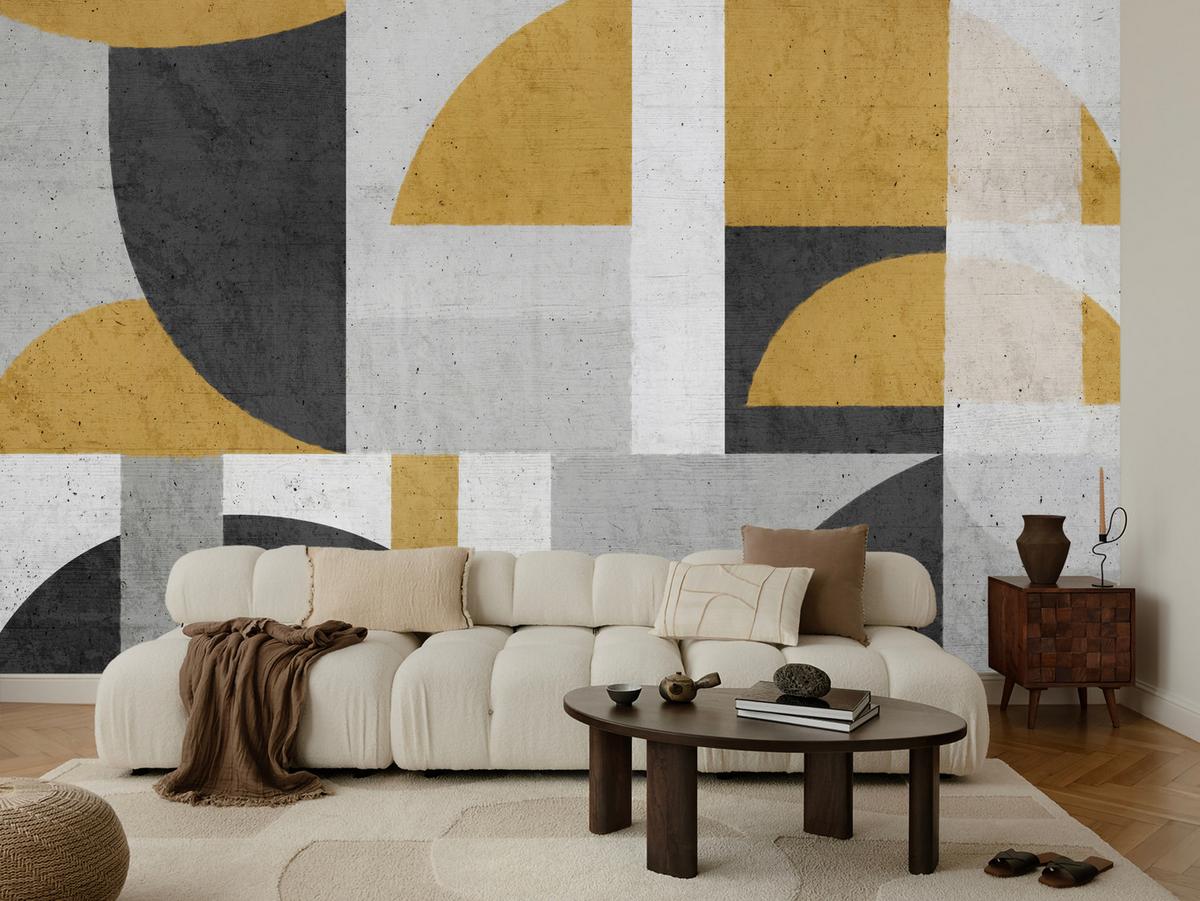 FOTOTAPETE für Wohnzimmer Abstrakte Geometrische Muster Formen 100x70 - Gelb/Schwarz, Papier (100/70cm) - Muralo