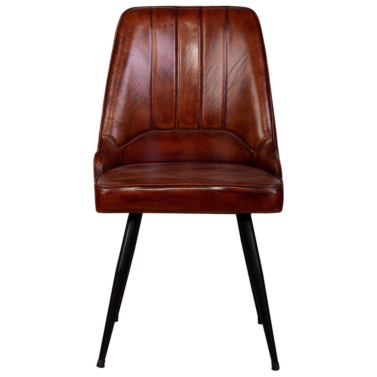 STUHL mit braunem Lederbezug, 51x58x91 cm - Braun, Metall (51/91/58cm) - Wanderlust