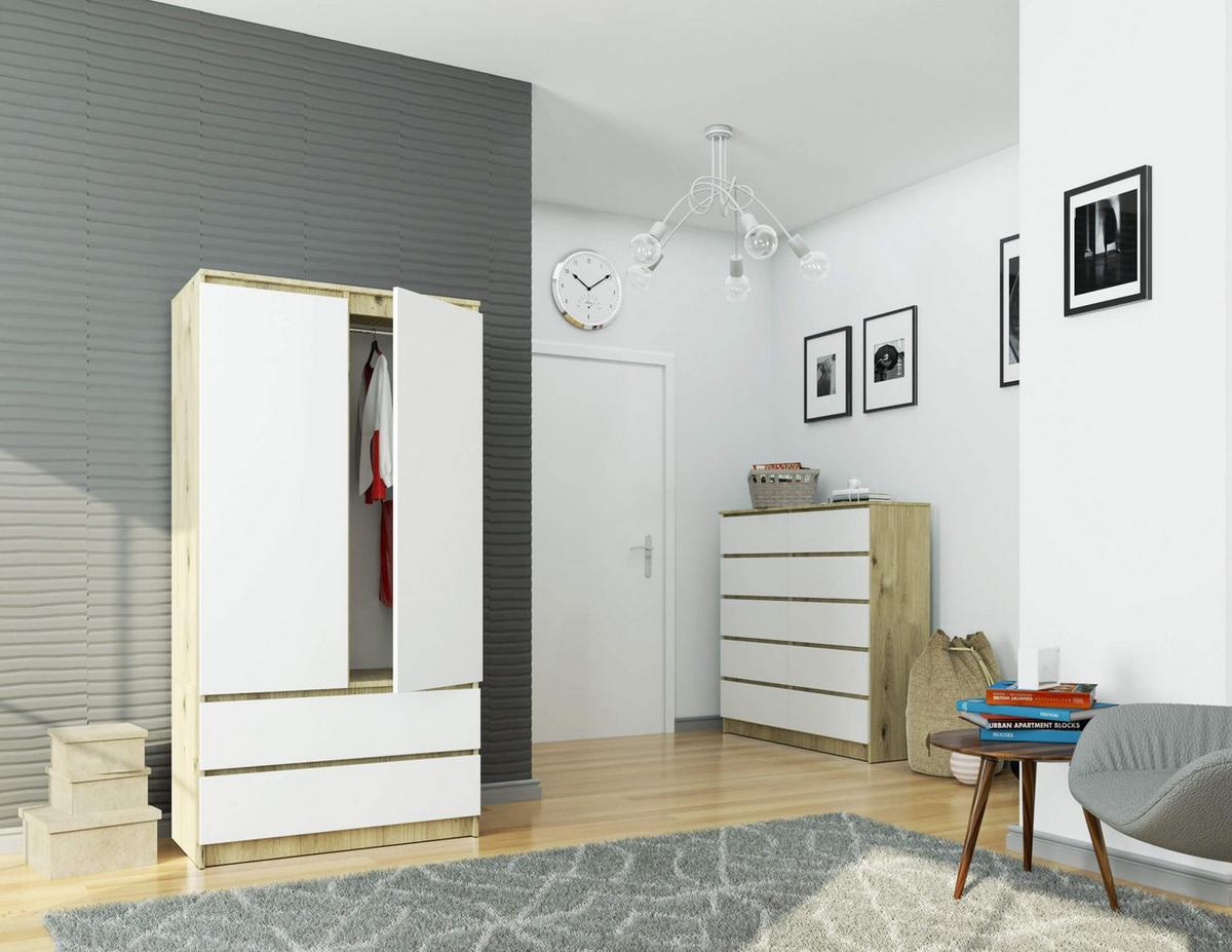 KLEIDERSCHRANK Eiche Artisan, Weiß 180/90/51 - Eiche Artisan/Weiß, Holzwerkstoff (90/180/51cm) - RAUMHIRSCH FURNITURE