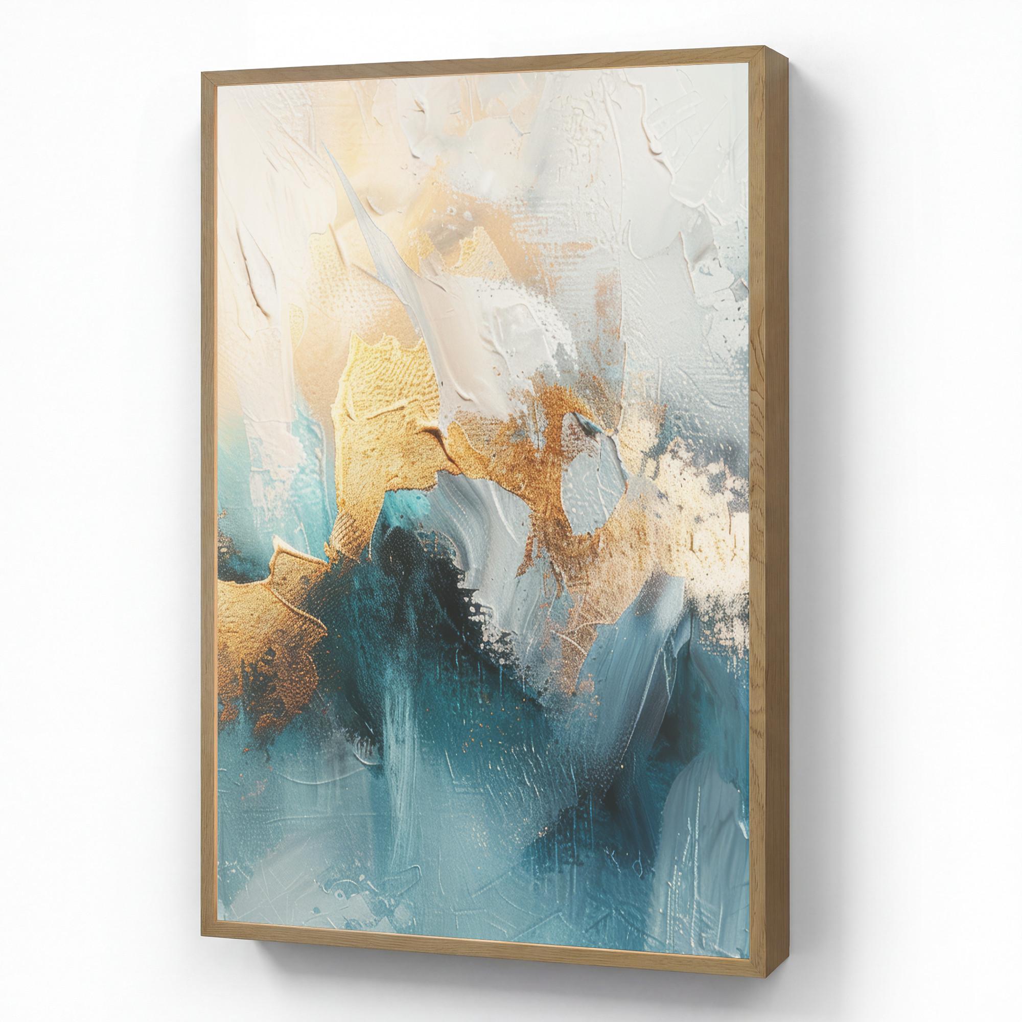 WANDLEUCHTE MIT AKKU Abstrakt - Kunst - Gold - Blau 70x100 cm - Türkis, Holzwerkstoff (70/100/8cm) - OnlyWow