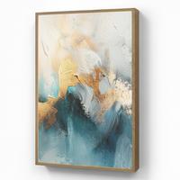 WANDLEUCHTE MIT AKKU Abstrakt - Kunst - Gold - Blau 70x100 cm - Türkis, Holzwerkstoff (70/100/8cm) - OnlyWow