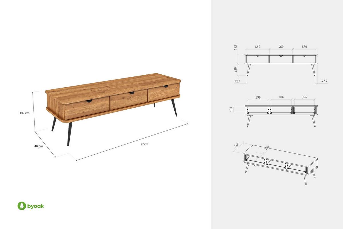 LOWBOARD LINA Wildeiche - Wildeiche, Holz (144/42/46cm) - byoak