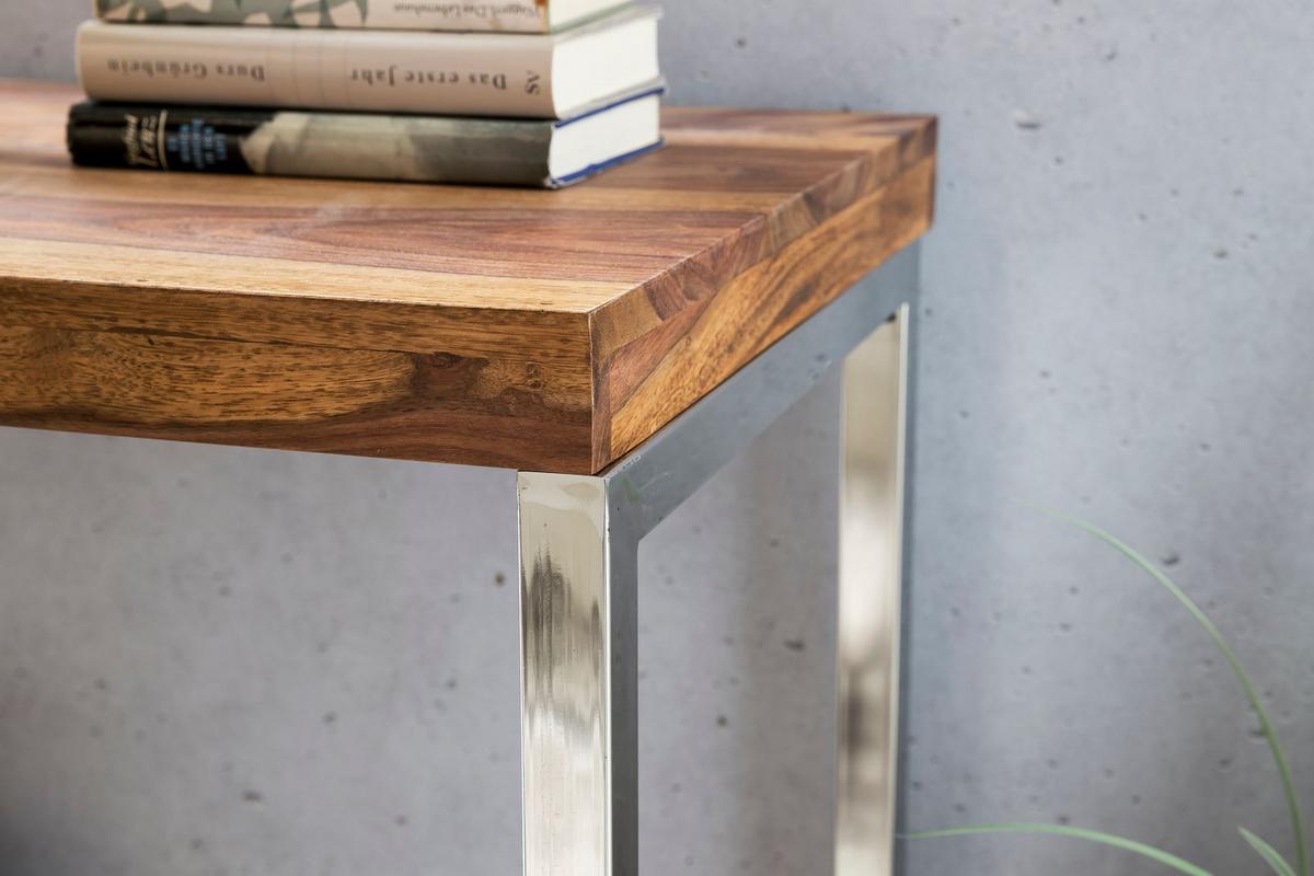 KONSOLENTISCH Massivholz Metallbeine Landhausstil GUNA, Dunkelbraun 45x120x76 cm - Silberfarben/Braun, Holz/Metall (120/45/76cm) - KADIMA DESIGN