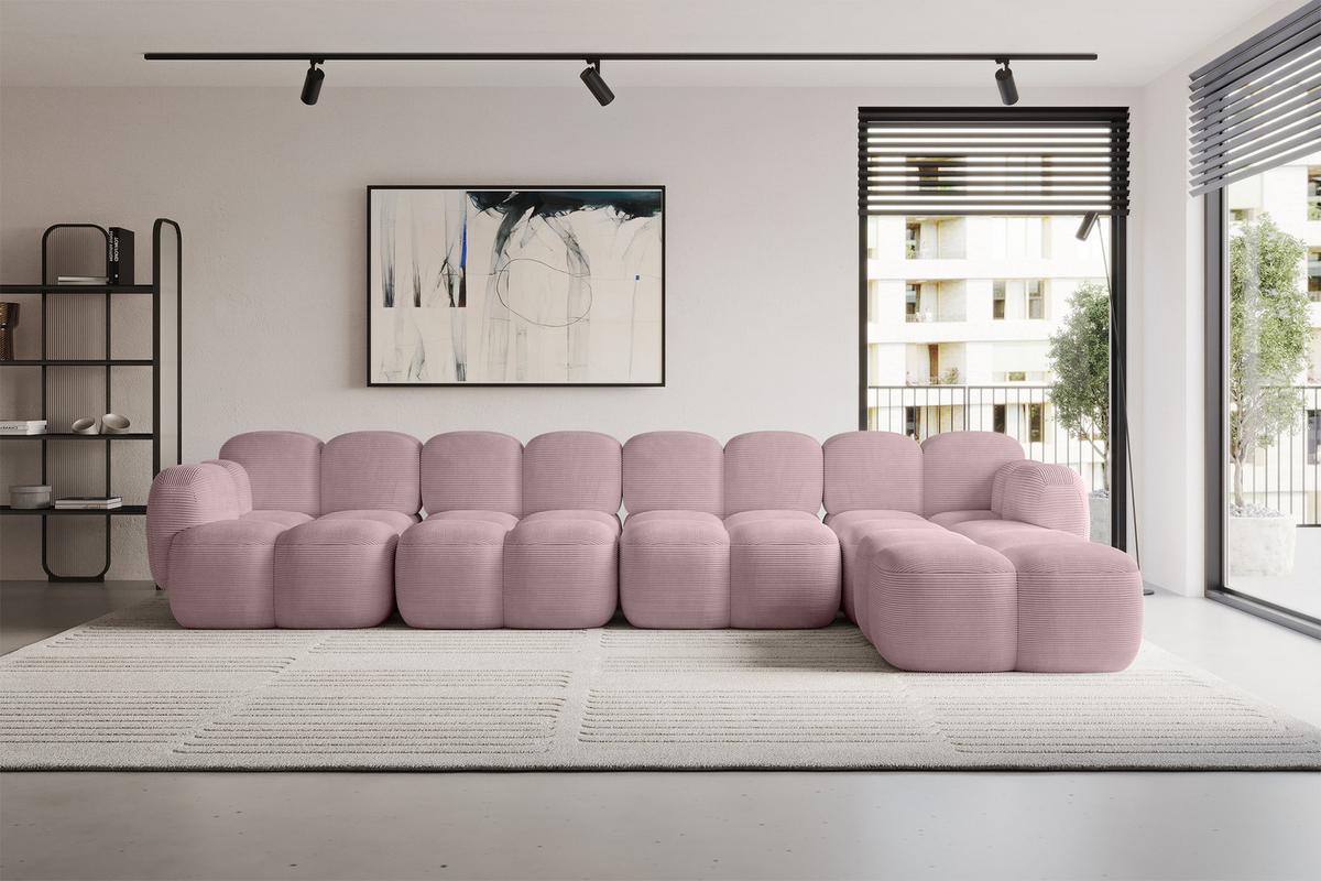 ECKSOFA modulares Sofa Rechts Miko-L3 390x205x75 Rosa Cord - Schwarz/Rosa, Holzwerkstoff/Kunststoff (390/205cm) - ALTDECOR