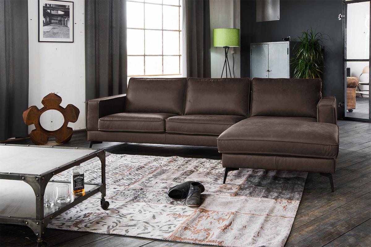 ECKSOFA BLOOM Dunkelbraun Leder - Dunkelbraun/Schwarz, Leder/Metall (276/177cm) - KAWOLA