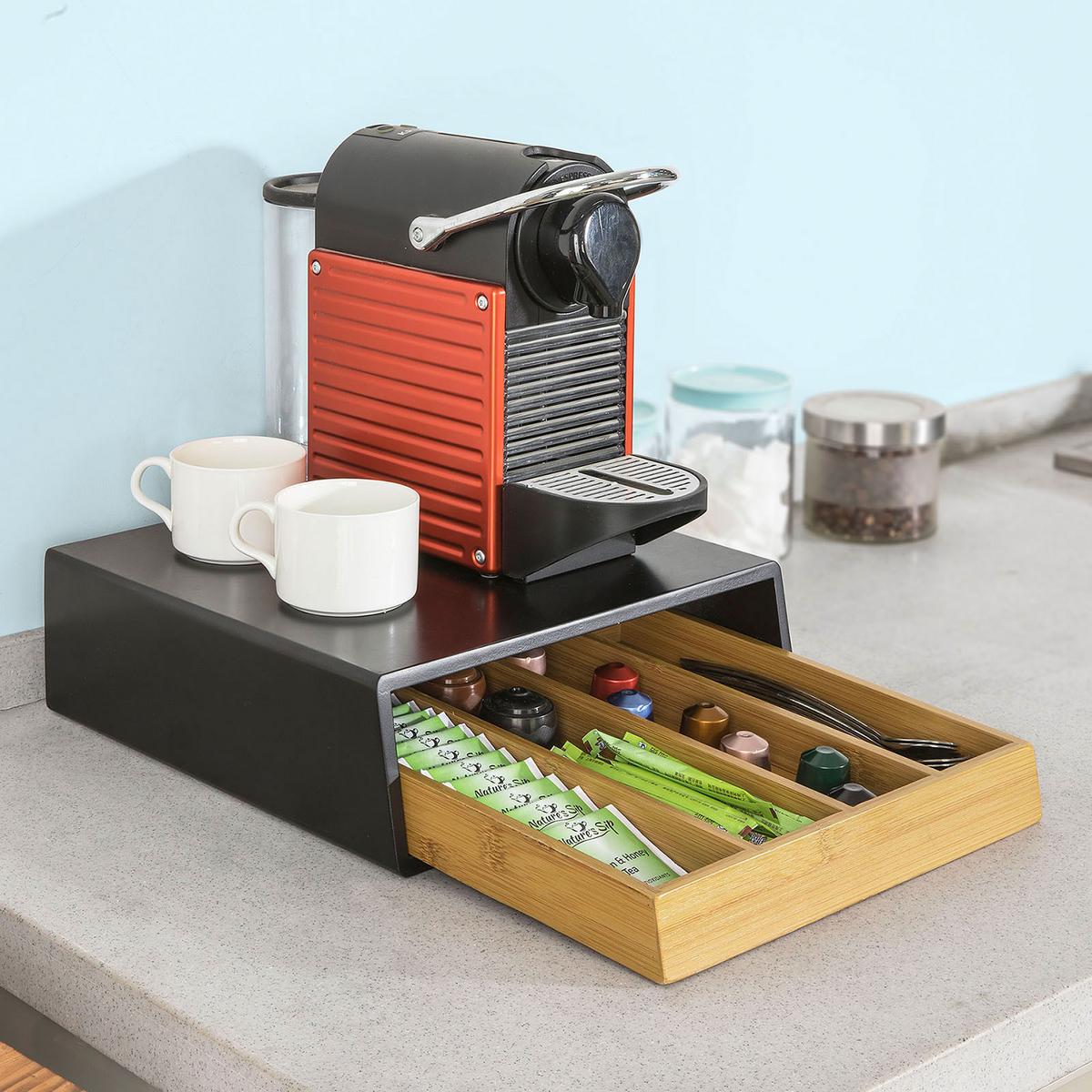 KAFFEE-KAPSELSPENDER Schwarz - Naturfarben, Holzwerkstoff (30/10/31cm) - SoBuy