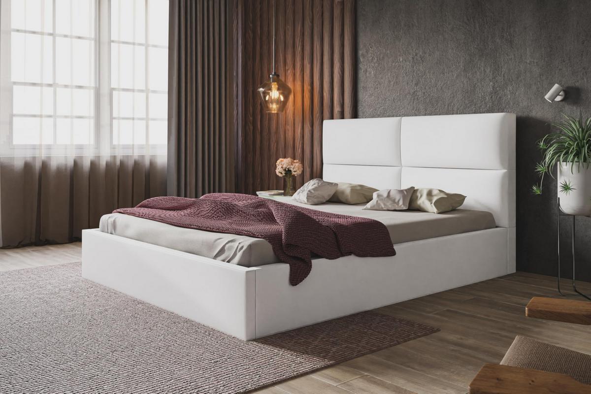 BETT 160x200 - Polsterbett mit Bettkasten und Metallrahmen - Modern Betten - Weicher Jasminstoff - Kollektion Lizbona, Weiß - Weiß, Holz/Textil (160/200cm) - Alpi-Möbel