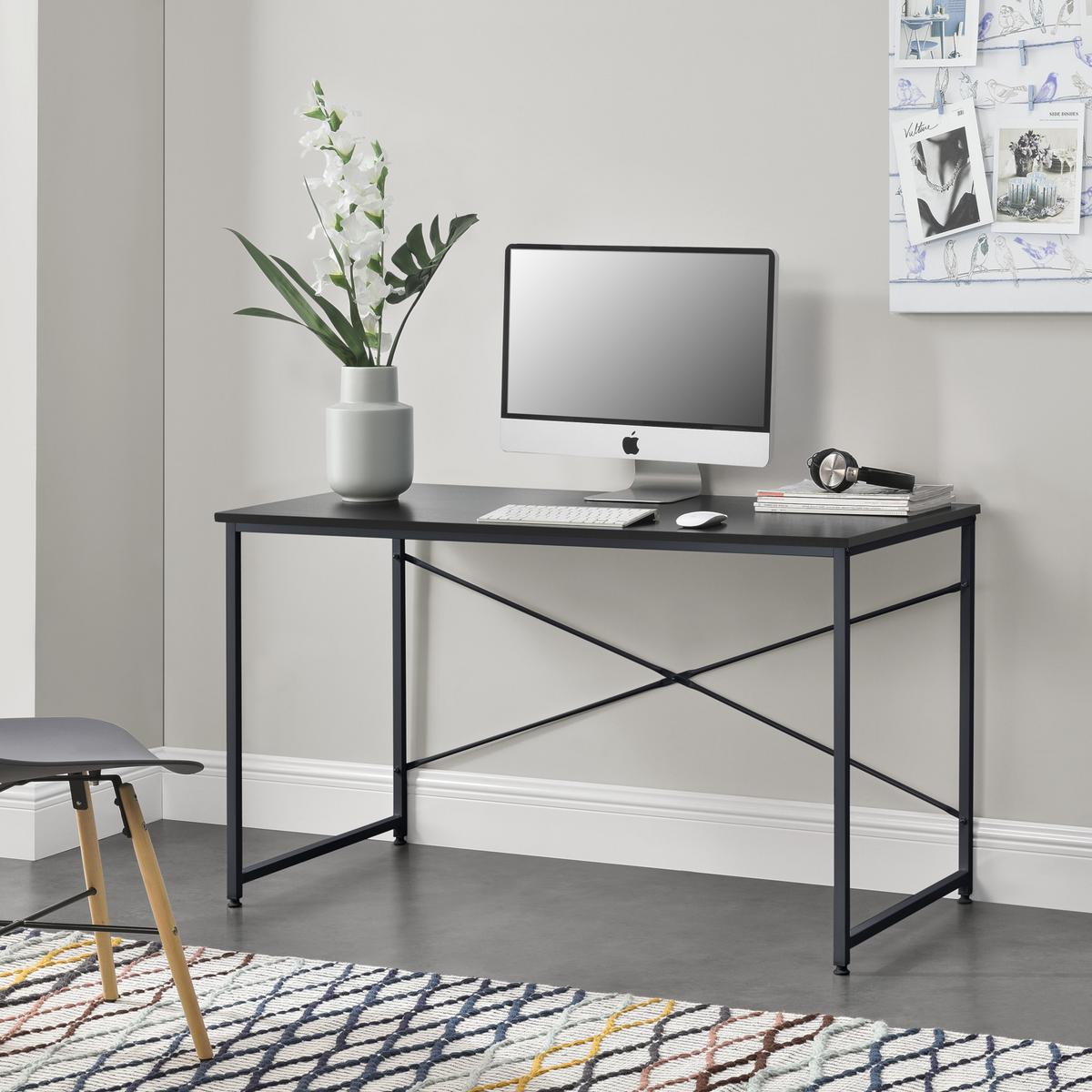 SCHREIBTISCH Røros - Schwarz, Holzwerkstoff/Metall (60/120/72cm) - [en.casa]