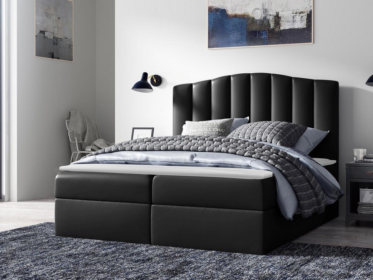 BOXBETT Lindos - H3 - Schwarz Hochglanz, Holz (160/200cm) - MIRJAN24
