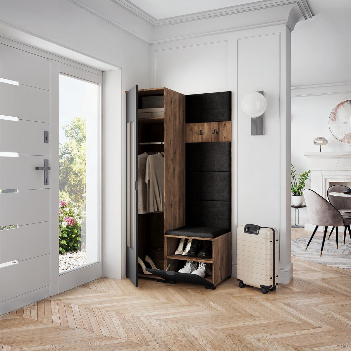 GARDEROBENSCHRANK VIRA 95/181/51 cm Modern Eichefarben - Eichefarben/Schwarz, Holzwerkstoff (95/181/51cm) - MASSENO
