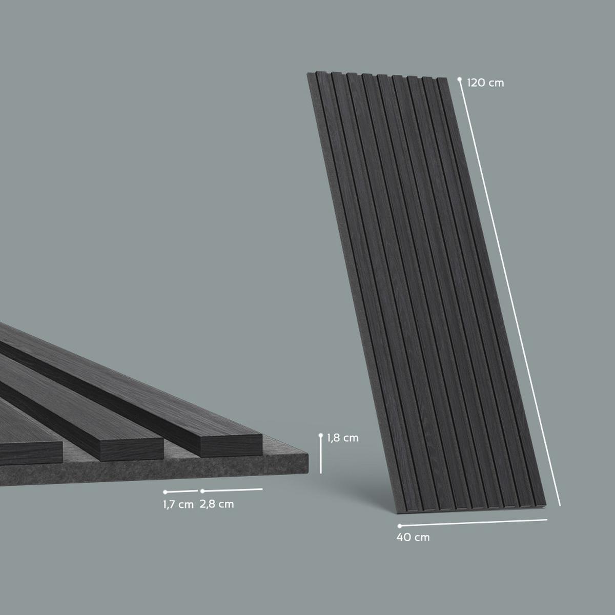 WANDPANEELE Grivola Schwarz 12 Stück - Schwarz, Holzwerkstoff (120/40/1.8cm) - Livinity®