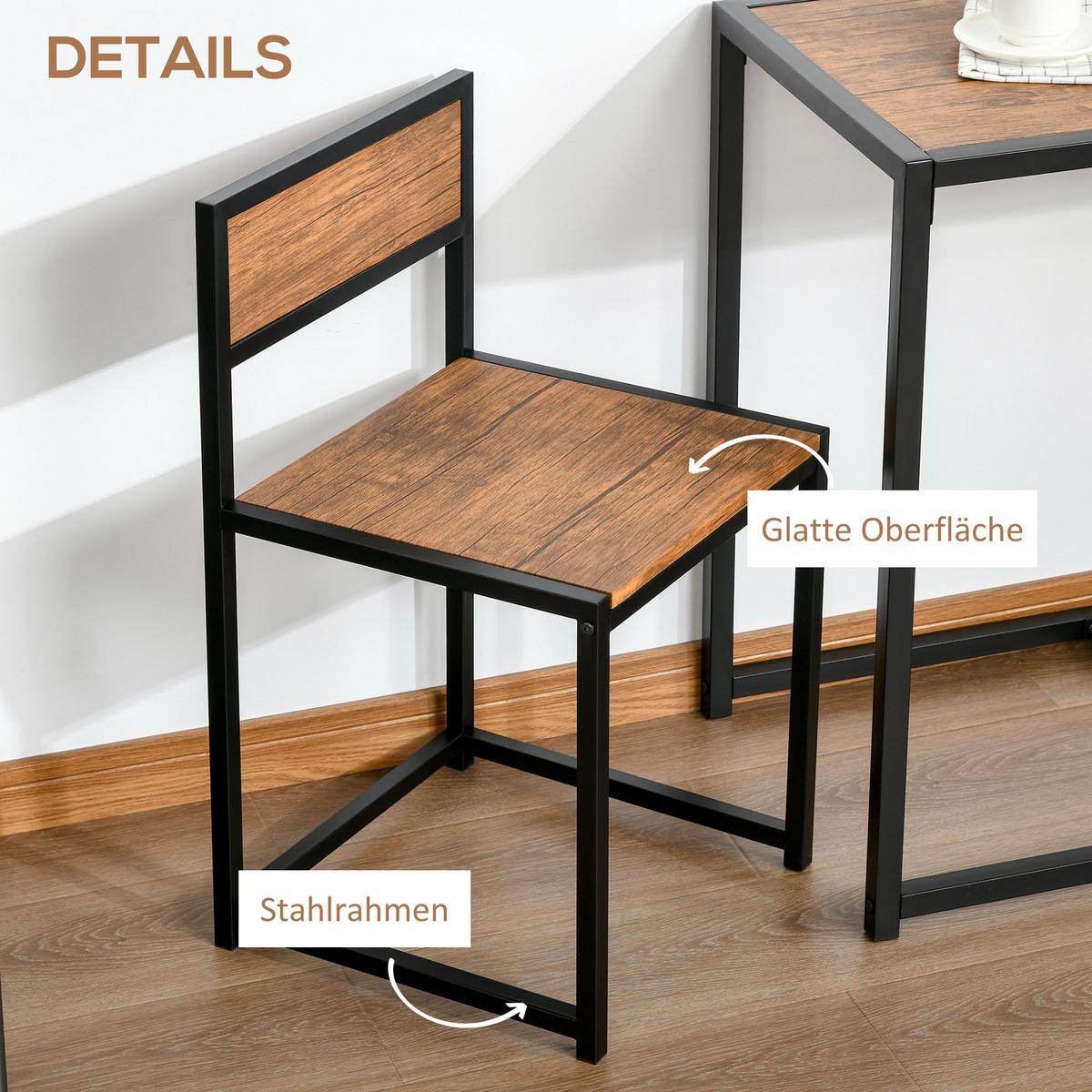 3-TLG. Essgruppe, Küchentisch, Esstisch mit 2 Stühlen, Esstisch Set für Küche - Naturfarben, Kunststoff (47/76/90cm) - HOMCOM