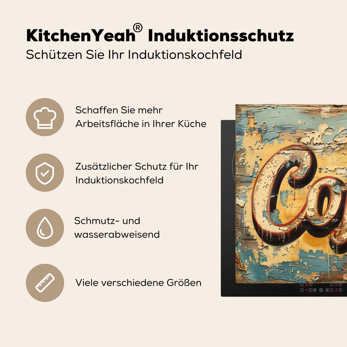 HERDABDECKPLATTE Kaffee - Vintage - Braun - Tasse Ceranfeldabdeckung 76x51.5 cm - Teakfarben, Kunststoff (76/51.5/0.2cm) - MuchoWow