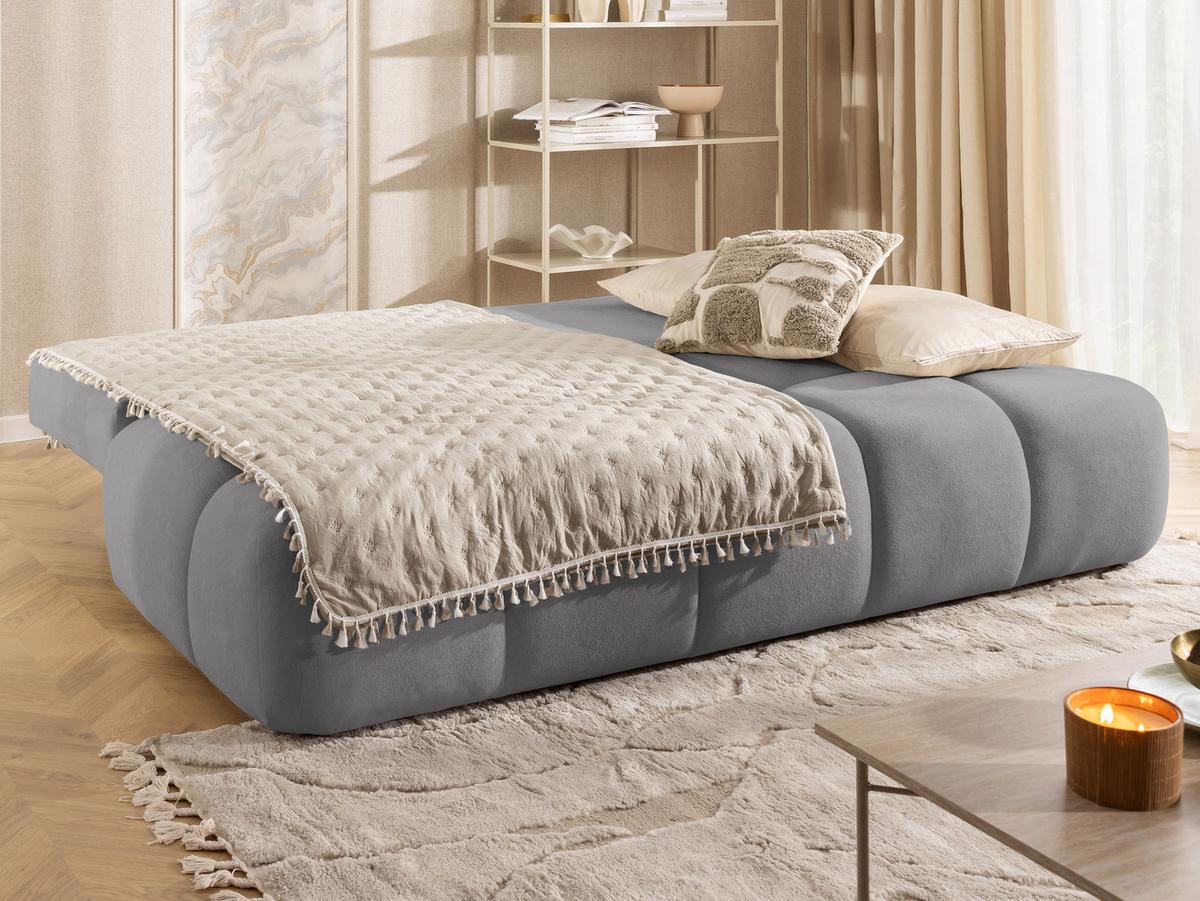 SCHLAFSOFA Belluno aus hochwertigem Grau Plüschstoff mit Bettkasten und tiefen Steppungen in Bubble-Optik - Schwarz/Grau, Holz/Kunststoff (205/87/105cm) - S-Style