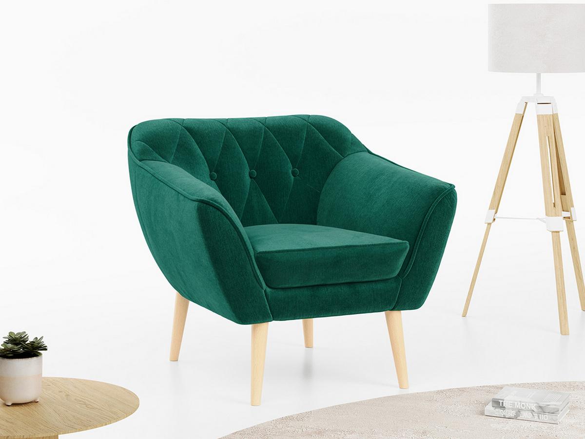 SESSEL Pirs 1 Sitzer Velvet Dunkelgrün - Dunkelgrün/Braun, Holz/Textil (80/75/74cm) - MKS