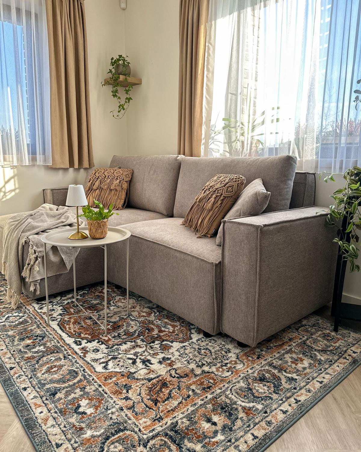 3-SITZER-ECKSOFA taupe linksseitig mit Schlaffunktion Stauraum Karila - Taupe, Textil (250/150cm) - Beliani