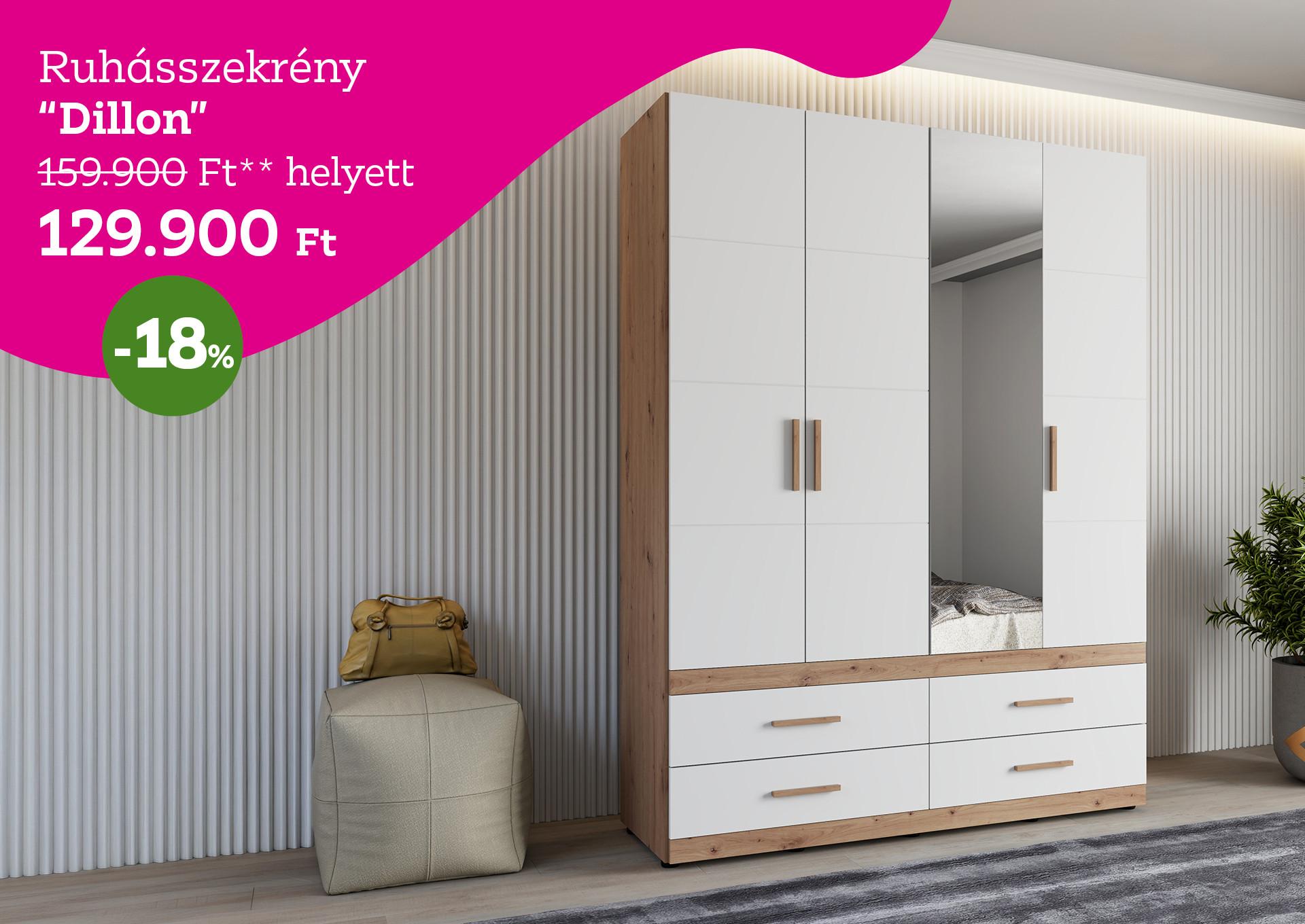 Ruhásszekrény DILLON 159900 Forint helyett 129900 Forint, kedvezmény mértéke 18%