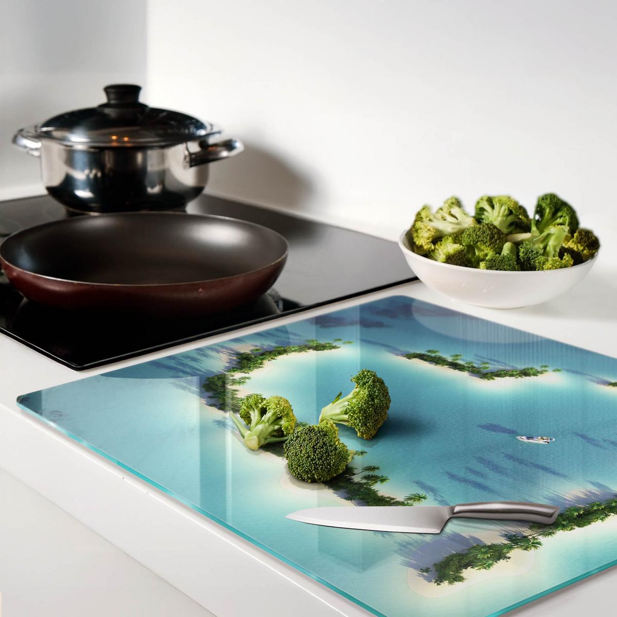 GLASPLATTE 60x52 cm Herzförmige Insel - Blau, Glas (60/0.4/52cm) - TULUP