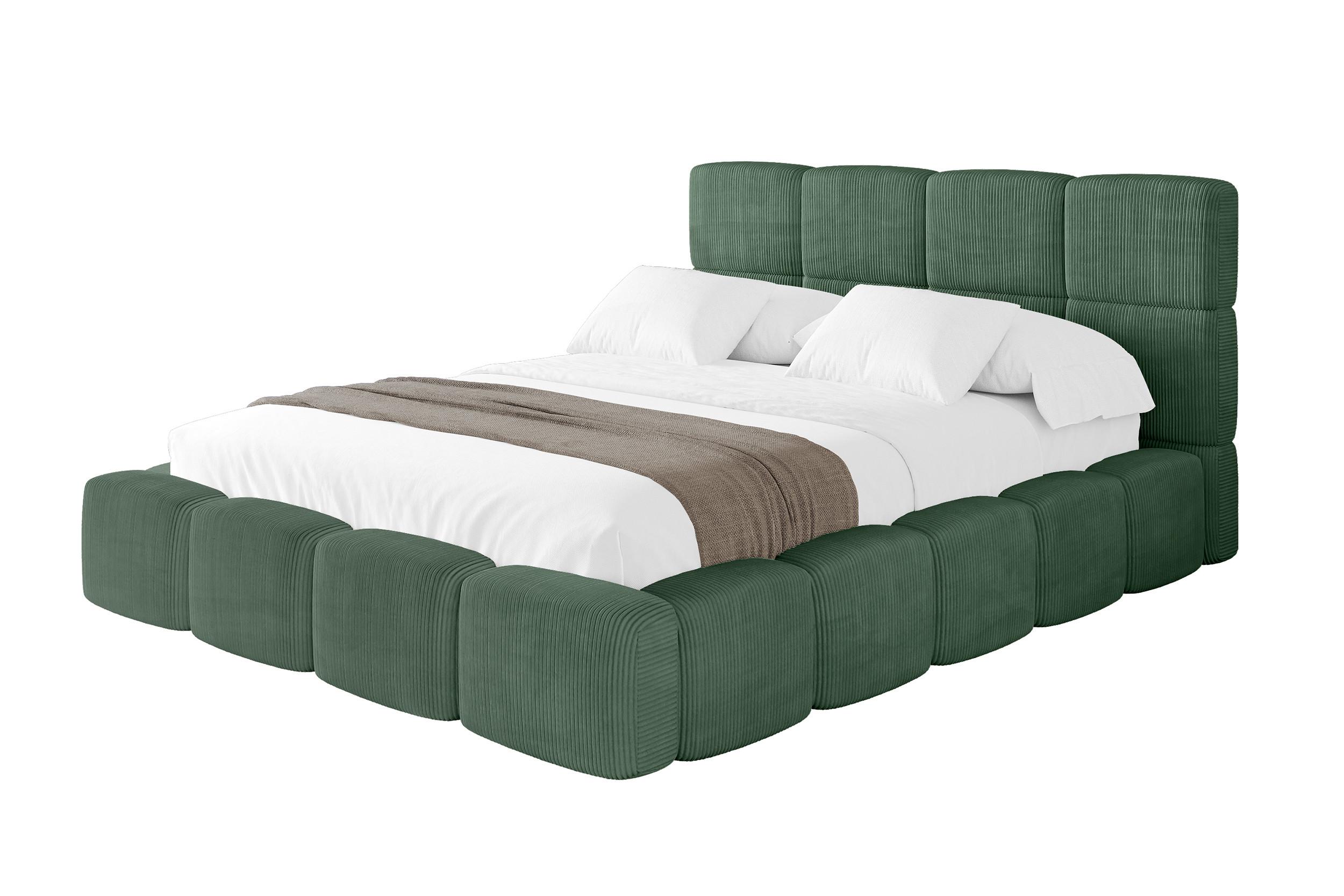 POLSTERBETT mit Bettkasten und Lattenrost, Bett mit Kopfteil, Boxbett ohne Matratze, Doppelbett mit Stauraum - NATA 160x200 Grün - Grün, Holzwerkstoff/Textil (160/200cm) - ALTDECOR
