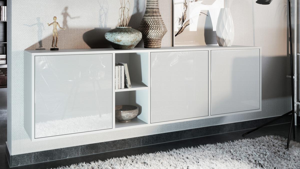 SIDEBOARD Cuba Türen in Weiß Hochglanz - Weiß Hochglanz, Holzwerkstoff (182/53/35cm) - Vladon