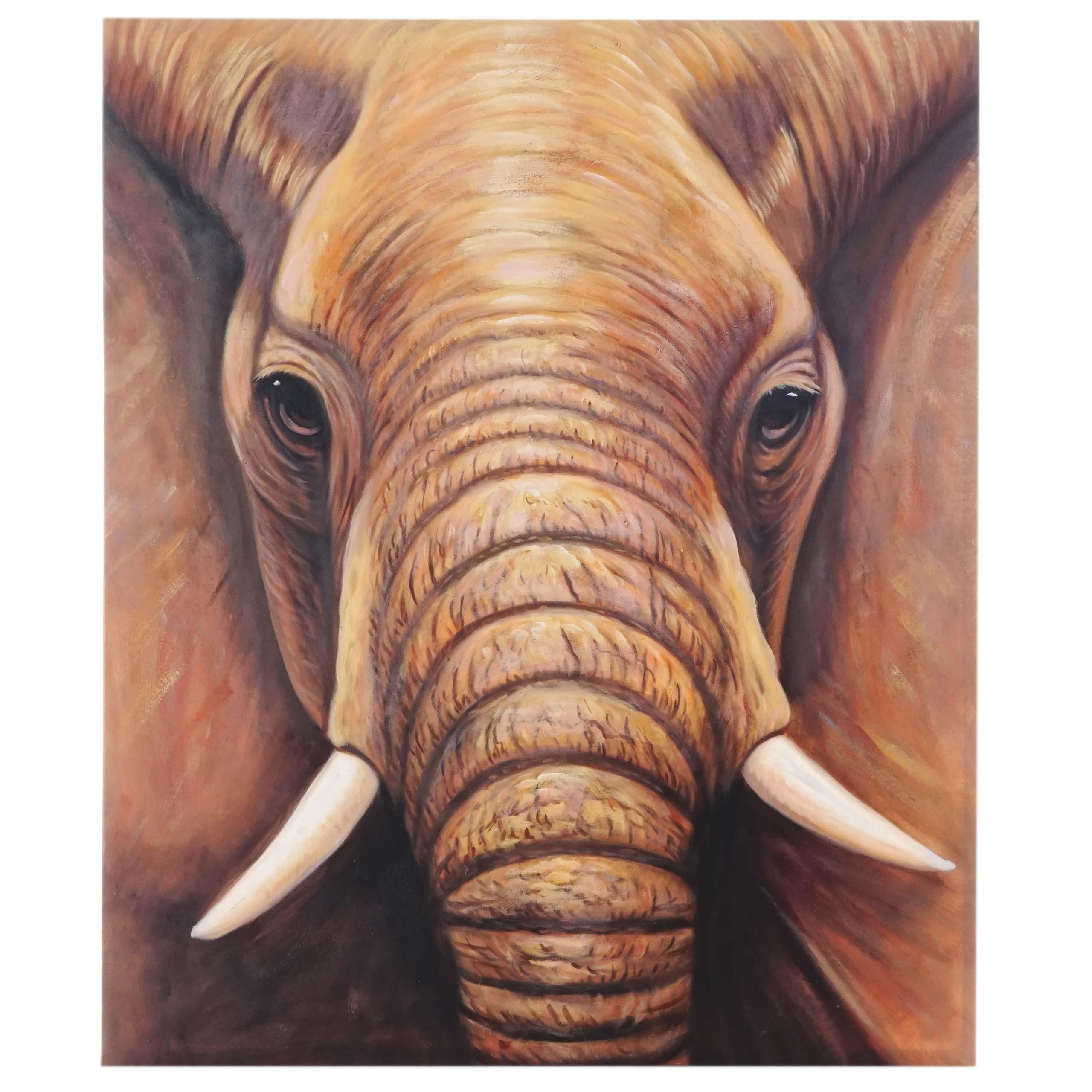 ÖLGEMÄLDE NAHAUFNAHME ELEFANT HANDGEMALT Mehrfarbig - Multicolor, Textil (100/120cm) - MCW