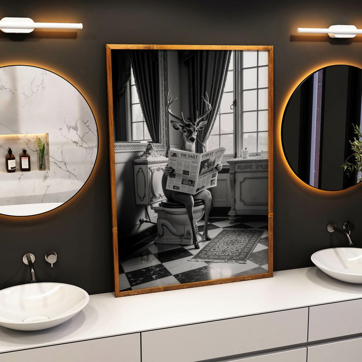 POSTER für Badezimmer WC HIRSCH in der Toilette Schwarz-Weiß Abstraktion 20x30cm - Schwarz/Weiß, Papier (20/30/1cm) - Muralo