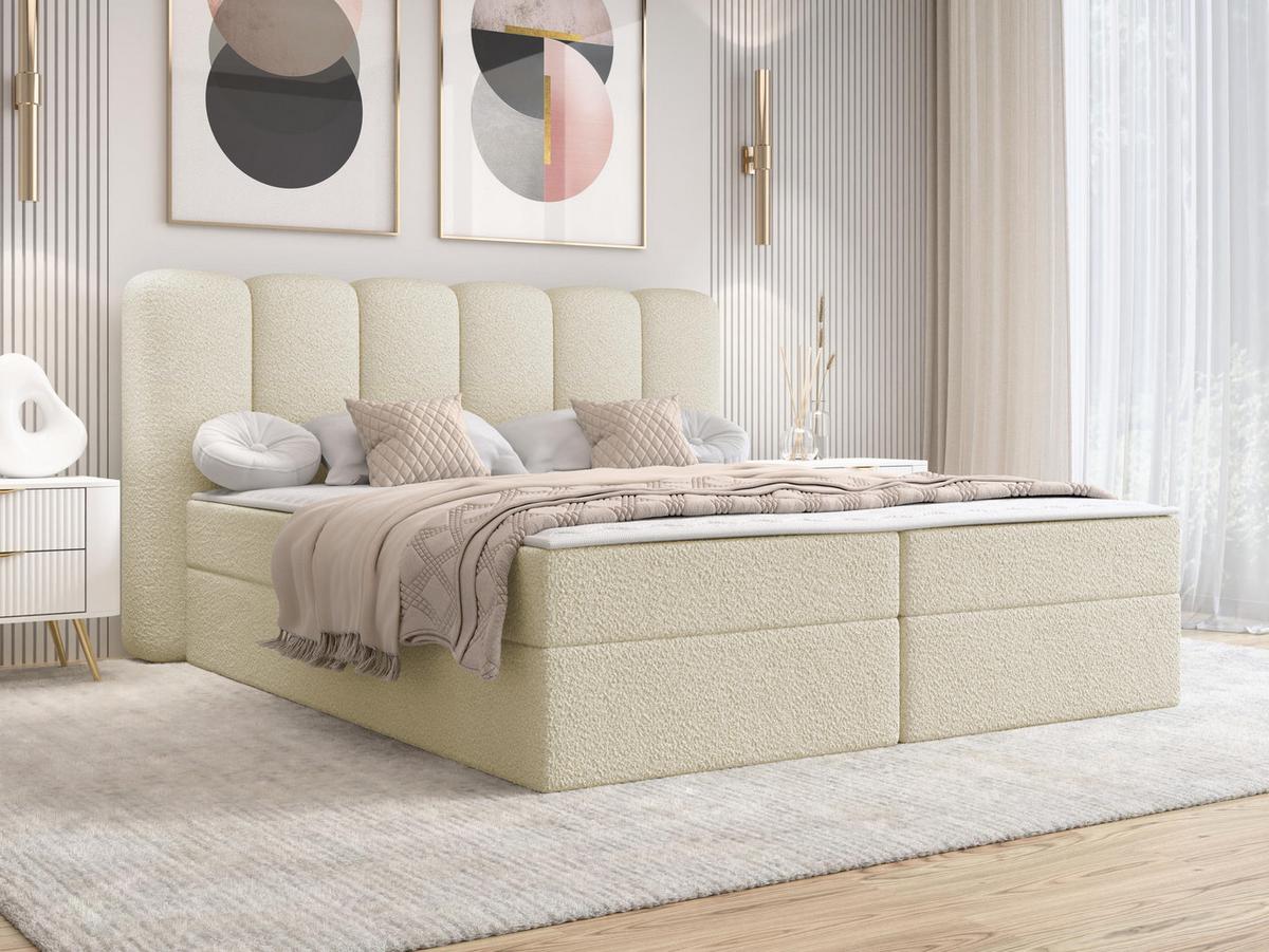 BOXBETT Softi 1 Boucle - H3 - Schwarz/Naturfarben, Holz/Holzwerkstoff (140/200cm) - MIRJAN24