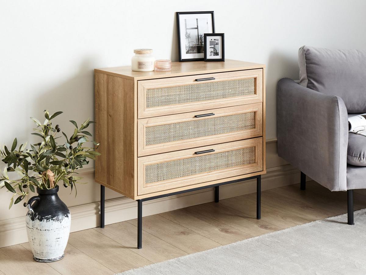KOMMODE mit 3 Schubladen Hellbraun Pasco - Braun, Holzwerkstoff (80/80/40cm) - Beliani