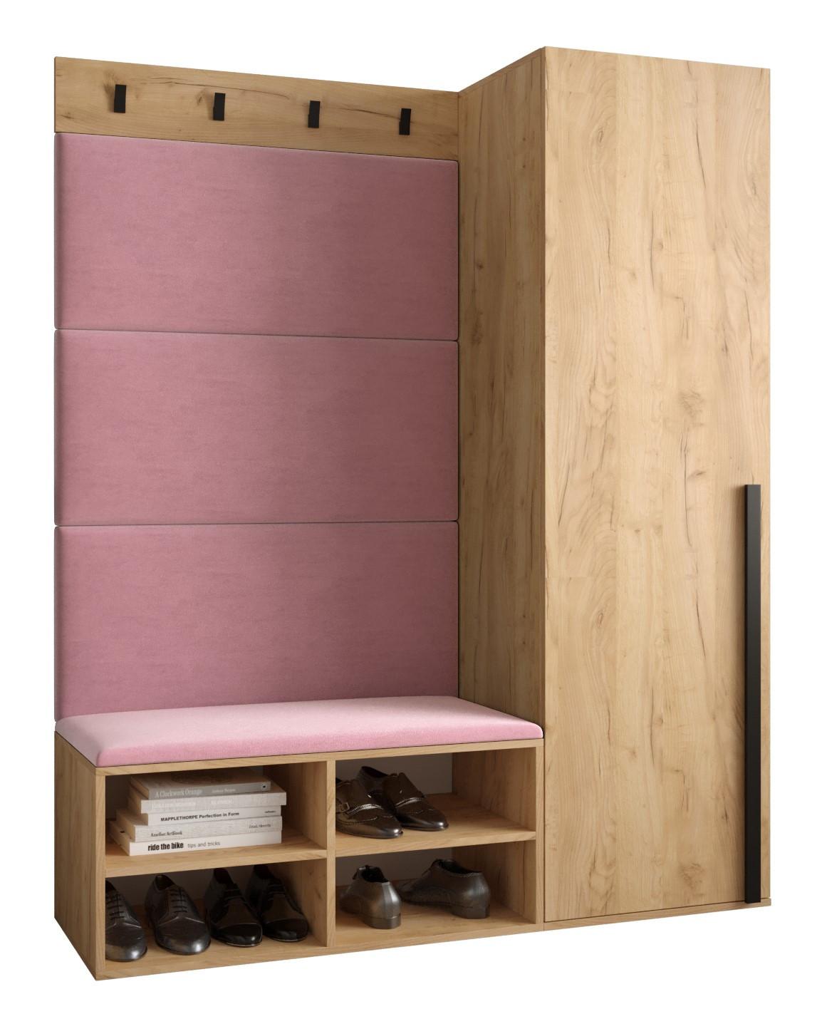 GARDEROBEN-SET 134/184/42 - Pink/Eichefarben, Holz/Kunststoff (134/184/42cm) - MÖBEL KRYSPOL