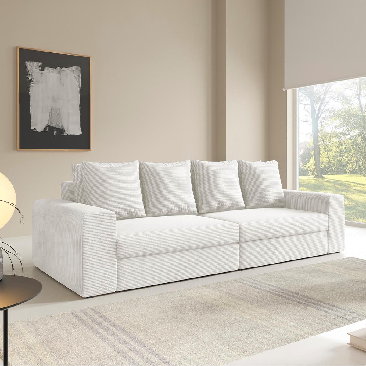 SOFA Paola 3 Sitzplätze Gebrochenes Weiß - Weiß, Holz (272/86/120cm) - Petits-meubles