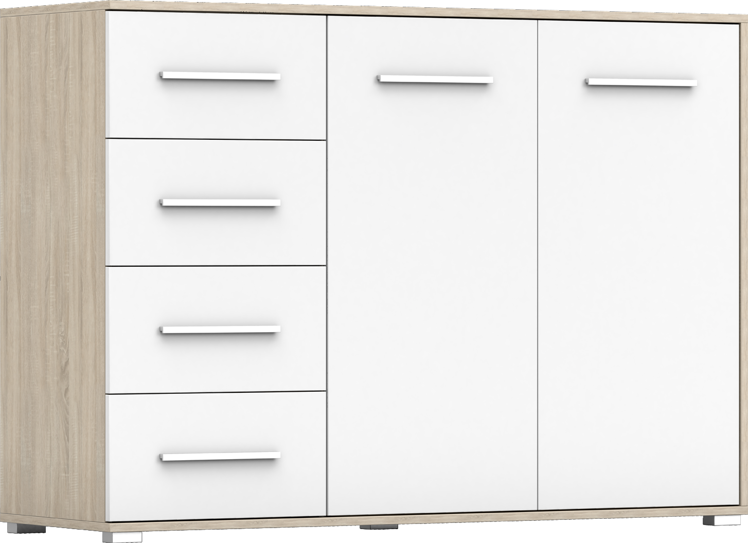 KOMMODE Frida 01 2D4S Sonoma/Weiß 135 cm - Alufarben/Weiß, Holzwerkstoff/Kunststoff (135/95/45cm) - imoebel24