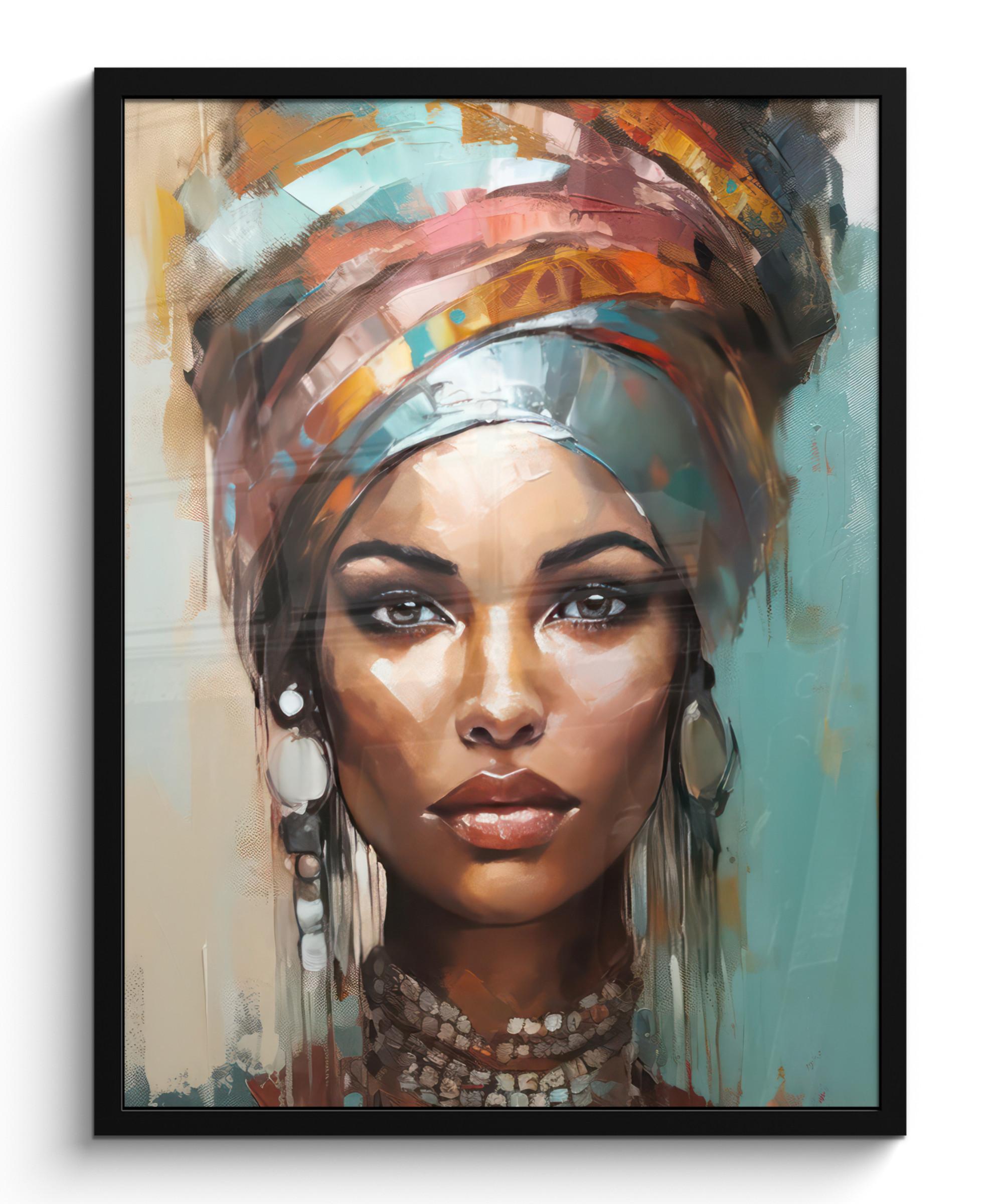 POSTER MIT RAHMEN Frau - Kunst - Schmuck - Porträt Posterleiste 60x80 cm - Blaugrau, Papier (60/80cm) - MuchoWow