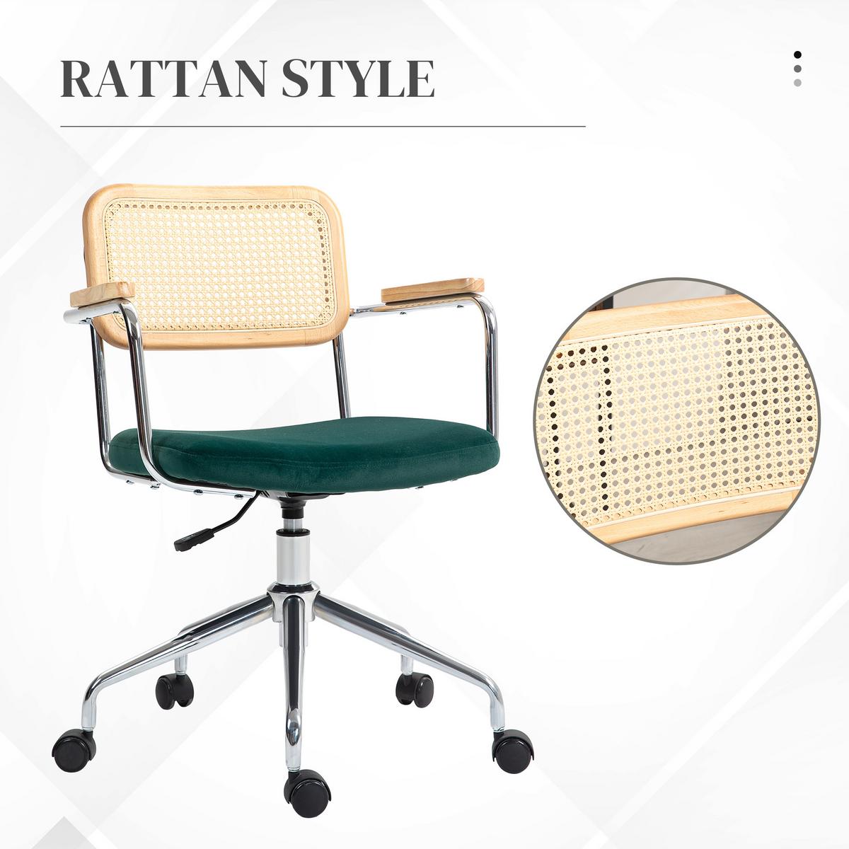 BÜROSTUHL, Schreibtischstuhl mit Rattanoptik, Wippfunktion für Home Office, Grün - Grün, Kunststoff (58/94/65cm) - HOMCOM