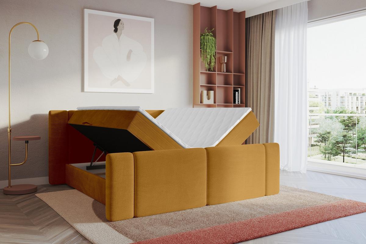 BOXBETT mit Matratze H3 - EVON Zanozek - 180x200 cm Senfgelb - Dunkelgelb, Holzwerkstoff (180/200cm) - ALTDECOR