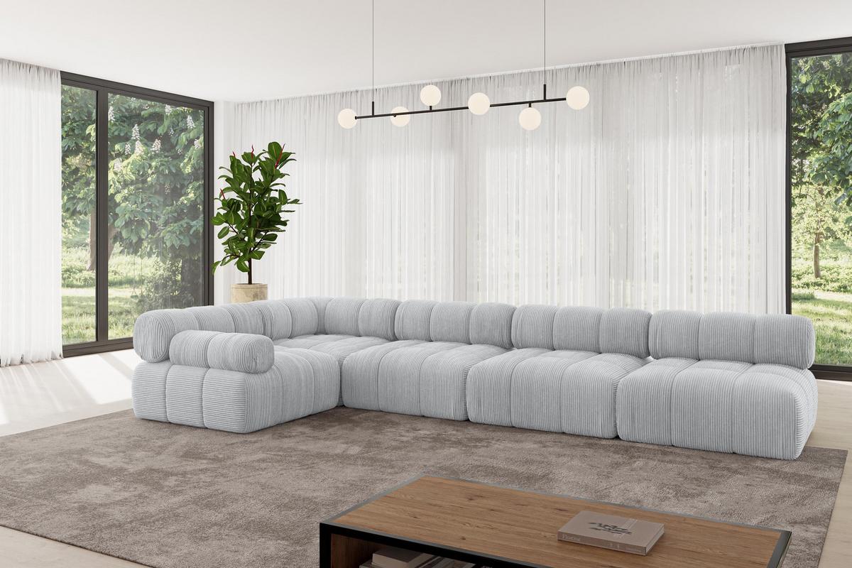 ECKSOFA modulares Sofa Mende-L3 - 380x190x70 cm Grau Cord - Grau, Holzwerkstoff/Textil (380/190cm) - ALTDECOR