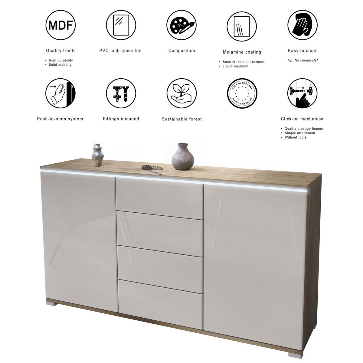 SIDEBOARD Faro Weiß Hochglanz - Weiß Hochglanz, Holzwerkstoff (138.5/75.5/35cm) - Vladon