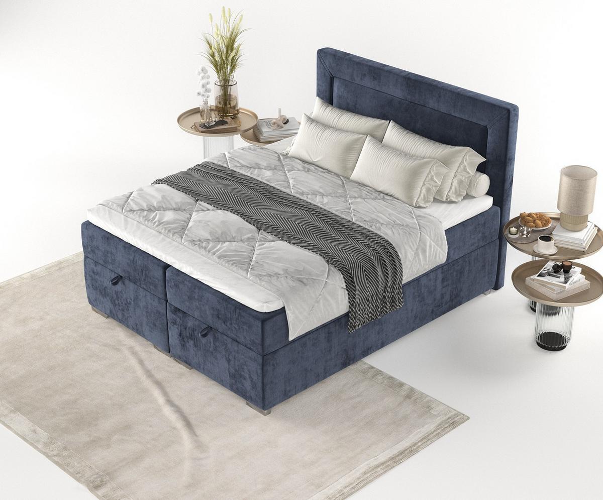 BOXBETT Lontano 140/200 cm Marineblau im Lotta Stoff - Chromfarben/Dunkelblau, Holz/Holzwerkstoff (140/200cm) - AltaBeds
