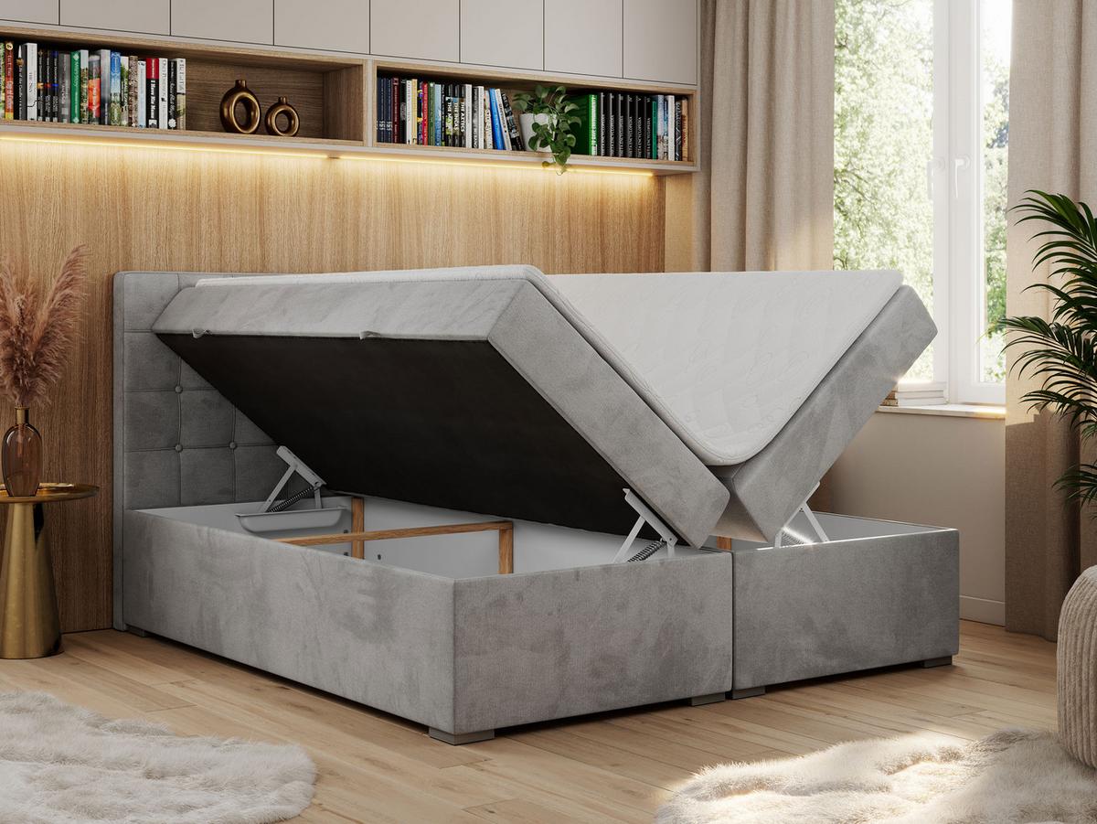 BOXBETT CARMEN 140/200 Hellgrau Velvet - H4 - Hellgrau, Holz/Textil (140/200cm) - MKS
