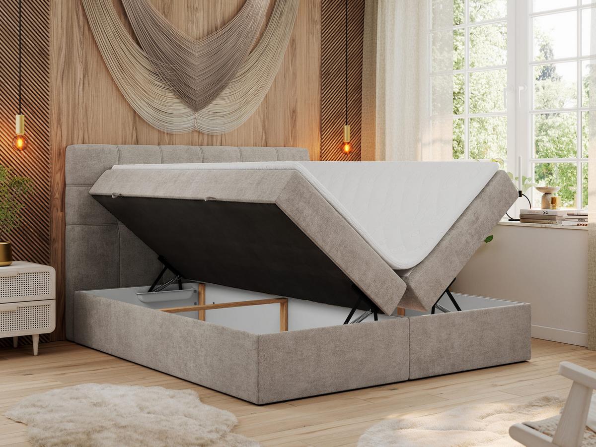 BOXBETT ERNI 160/200 - Beige Strukture - H3 - Beige, Holz/Textil (160/200cm) - MKS