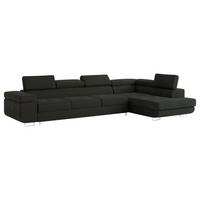 ECKSOFA VICENTE Schwarz Velours-Stoff mit Schlaffunktion - Schwarz, Holz (346/202cm) - MASSENO