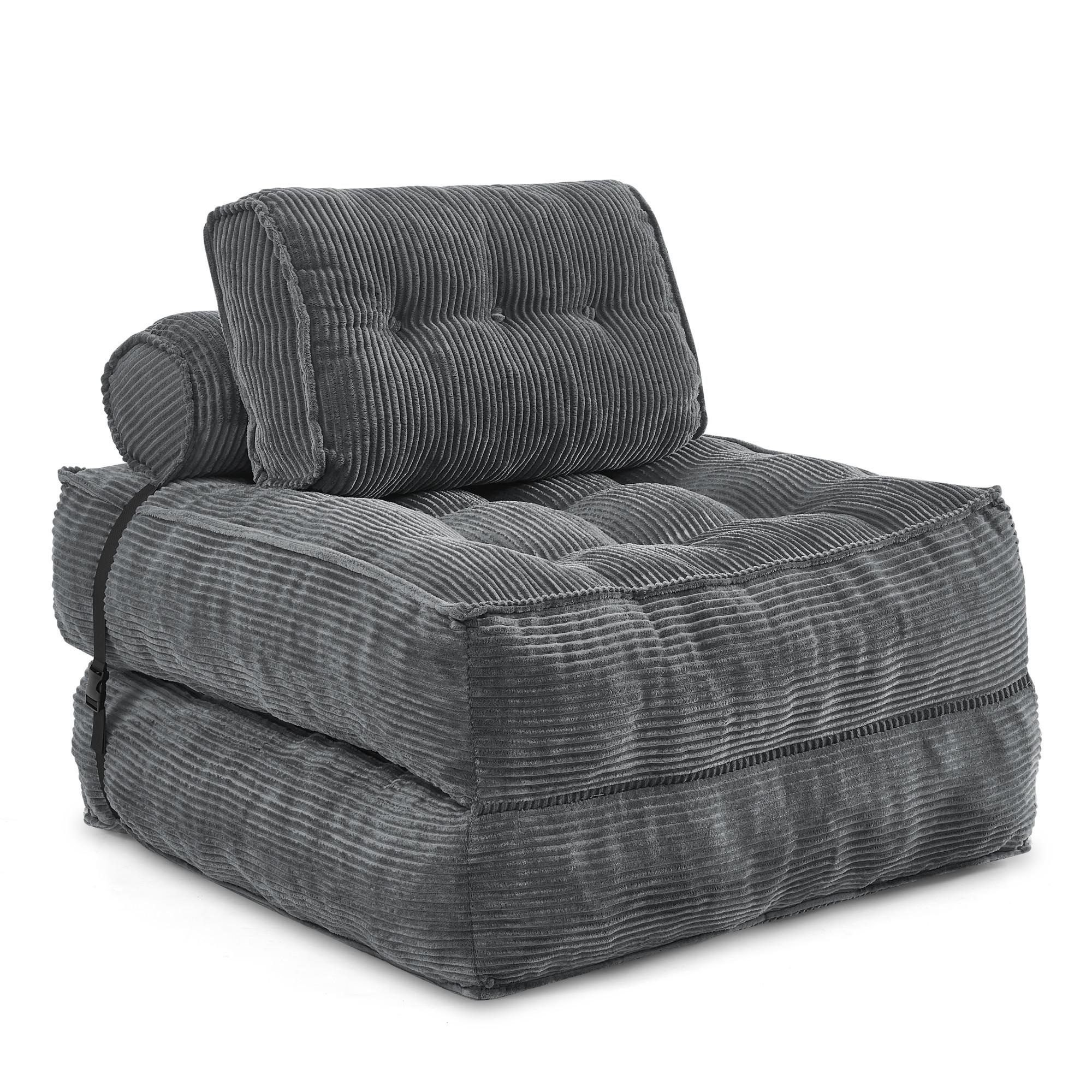SCHLAFSESSEL 2-in-1 aus weichem cord, klappbar als loungesessel und gästebett - Dunkelgrau, Kunststoff (85/85/85cm) - Urban Meuble