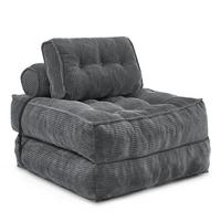 SCHLAFSESSEL 2-in-1 aus weichem cord, klappbar als loungesessel und gästebett - Dunkelgrau, Kunststoff (85/85/85cm) - Urban Meuble