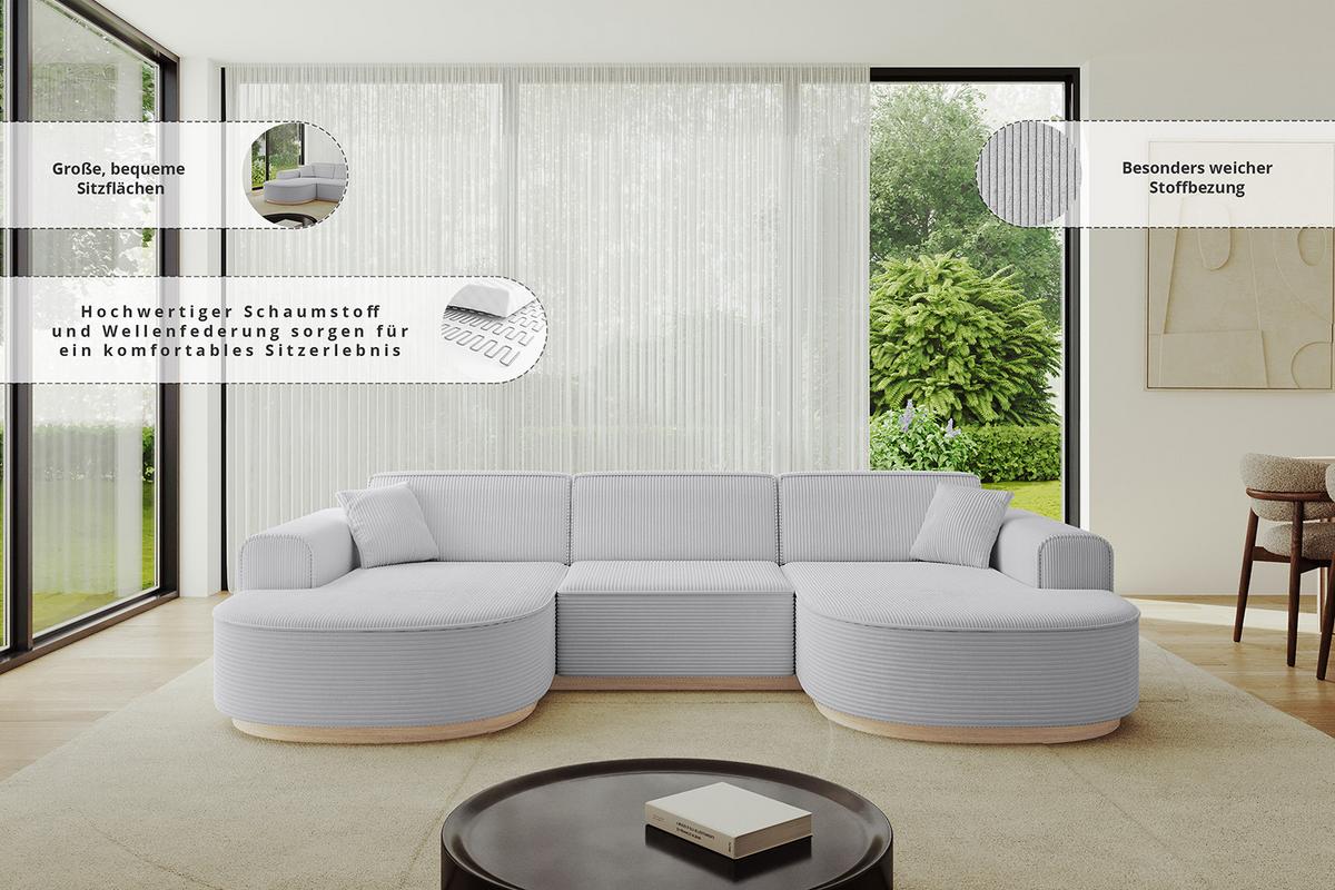 WOHNLANDSCHAFT MARI-U1 - 303x171x79 cm Grau Bouclé - Schwarz/Grau, Holzwerkstoff/Kunststoff (303/79/171cm) - ALTDECOR