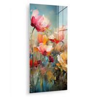 ACRYLGLASBILD Blumen - Aquarell - Kunst - Botanisch - Natur 60x120 cm - Orange, Glas (60/120cm) - MuchoWow