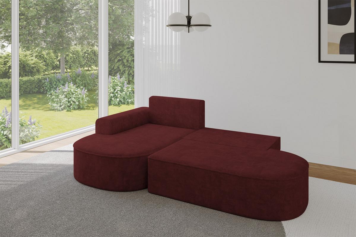 ECKSOFA mit Schlaffunktion und Bettkasten Ottomane Links MARI-L1-S - 283x167x73 cm Bordeauxrot Velours - Bordeaux/Schwarz, Holzwerkstoff/Kunststoff (283/167cm) - ALTDECOR