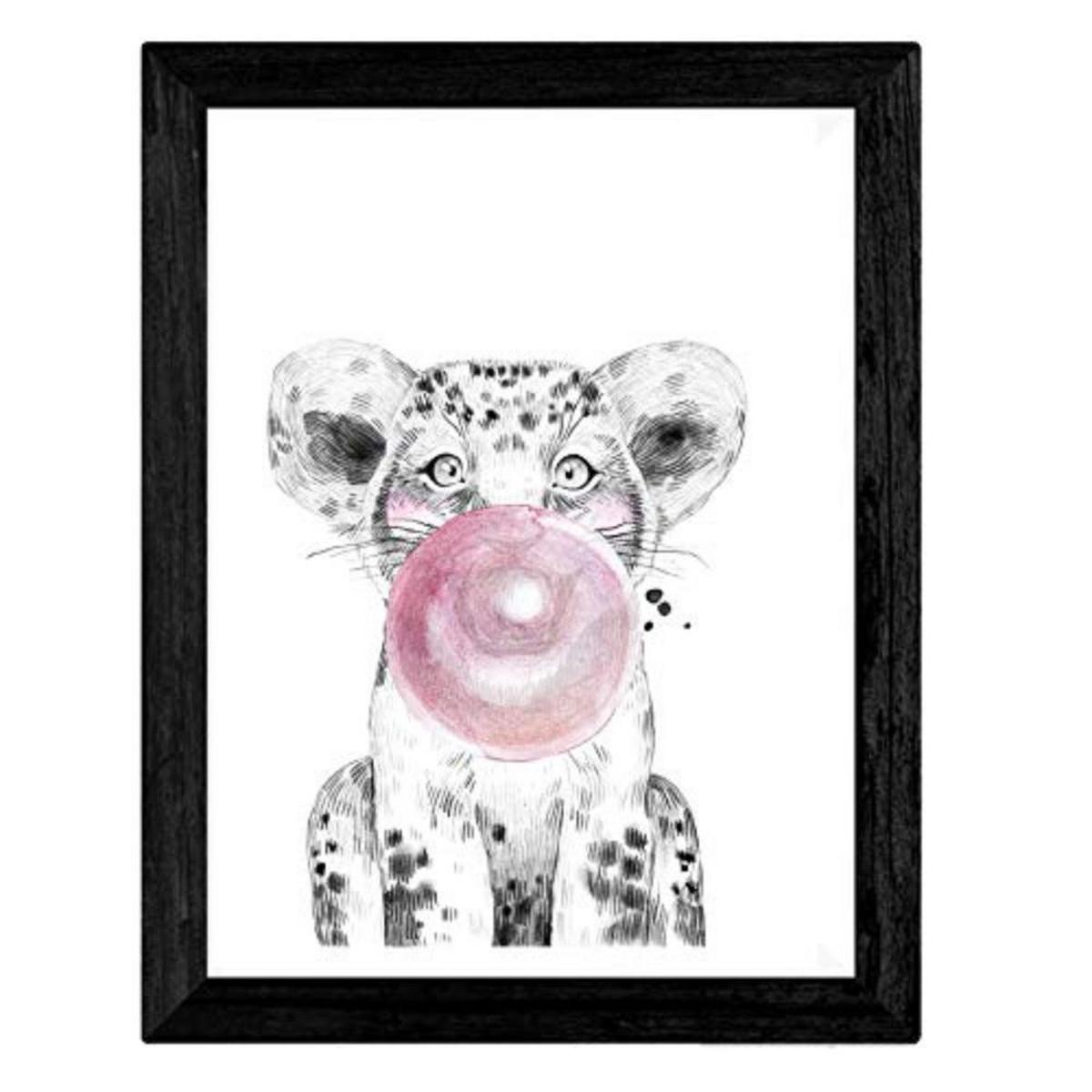 POSTER Set mit 4 Kinder Tiere mit rosa Kaugumm A4 Rahmenlos - Klar, Papier (29.7/3cm) - Nacnic
