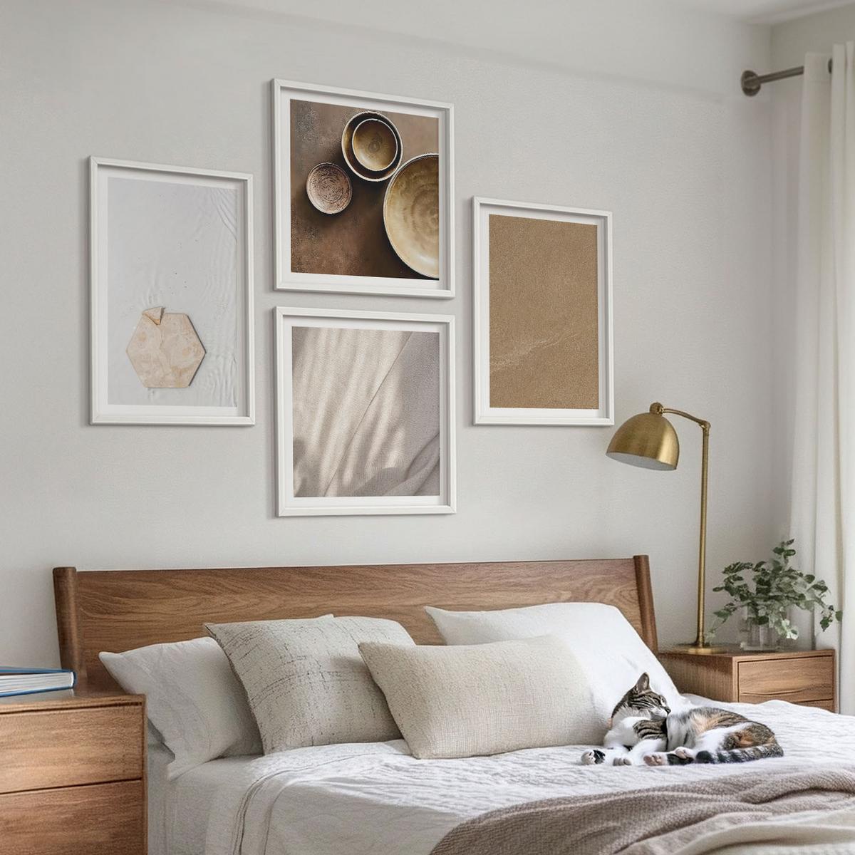BILDER SET 4er Set - 50x50 cm & 40x60 cm Weißer Rahmen - Minimalistische warme Texturen - Weiß, Kunststoff (50/50cm) - TULUP